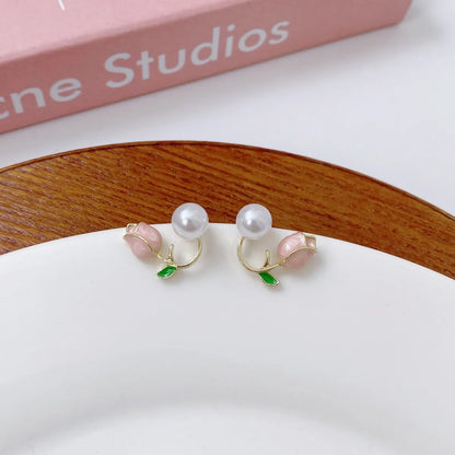 Ins Style Sweet Heart Shape Flower Butterfly Alloy Enamel Plating Inlay Rhinestones Pearl Women'S Drop Earrings Ear Studs