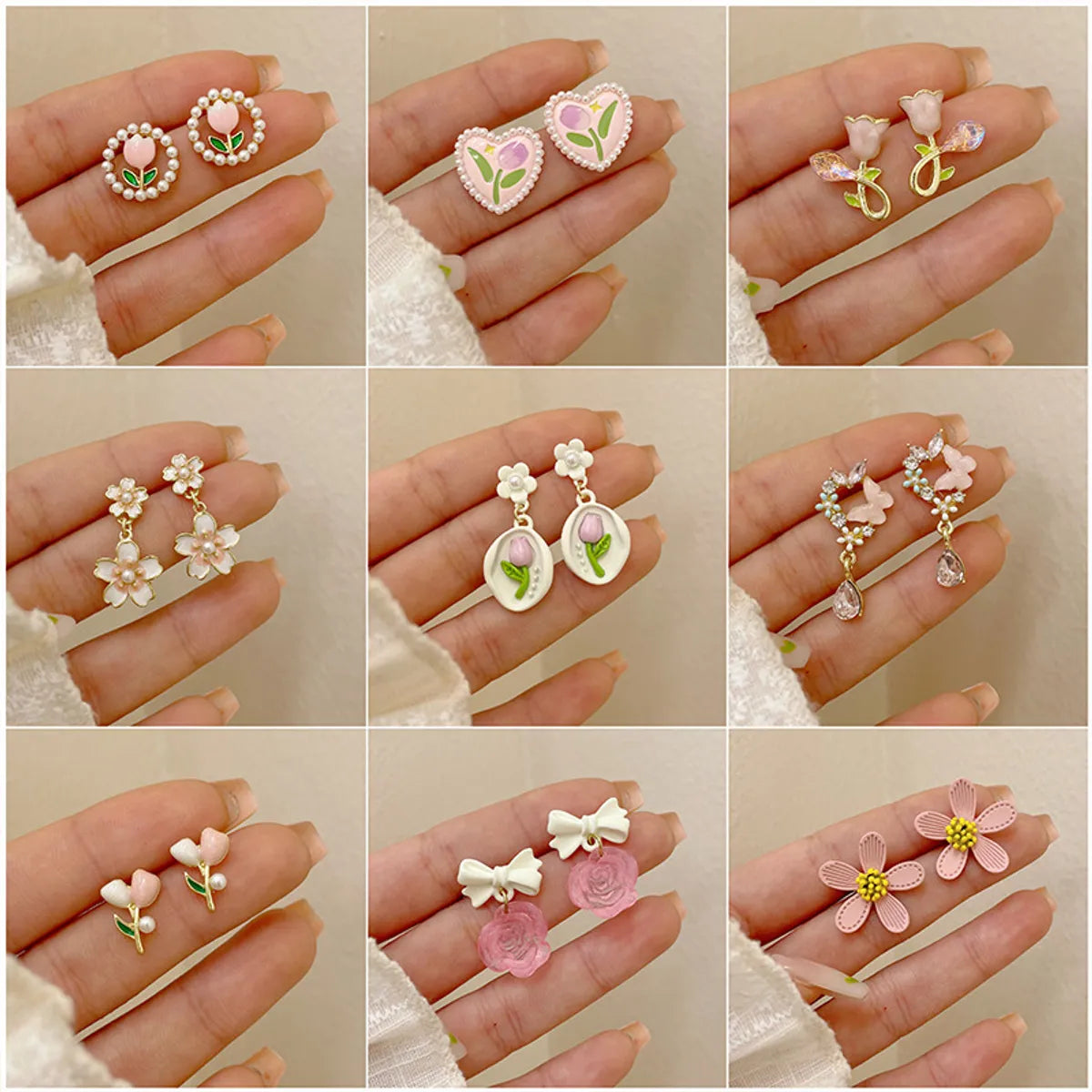 Ins Style Sweet Heart Shape Flower Butterfly Alloy Enamel Plating Inlay Rhinestones Pearl Women'S Drop Earrings Ear Studs