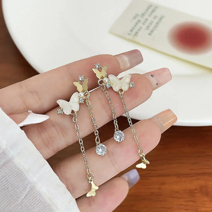 Ins Style Sweet Heart Shape Flower Butterfly Alloy Enamel Plating Inlay Rhinestones Pearl Women'S Drop Earrings Ear Studs