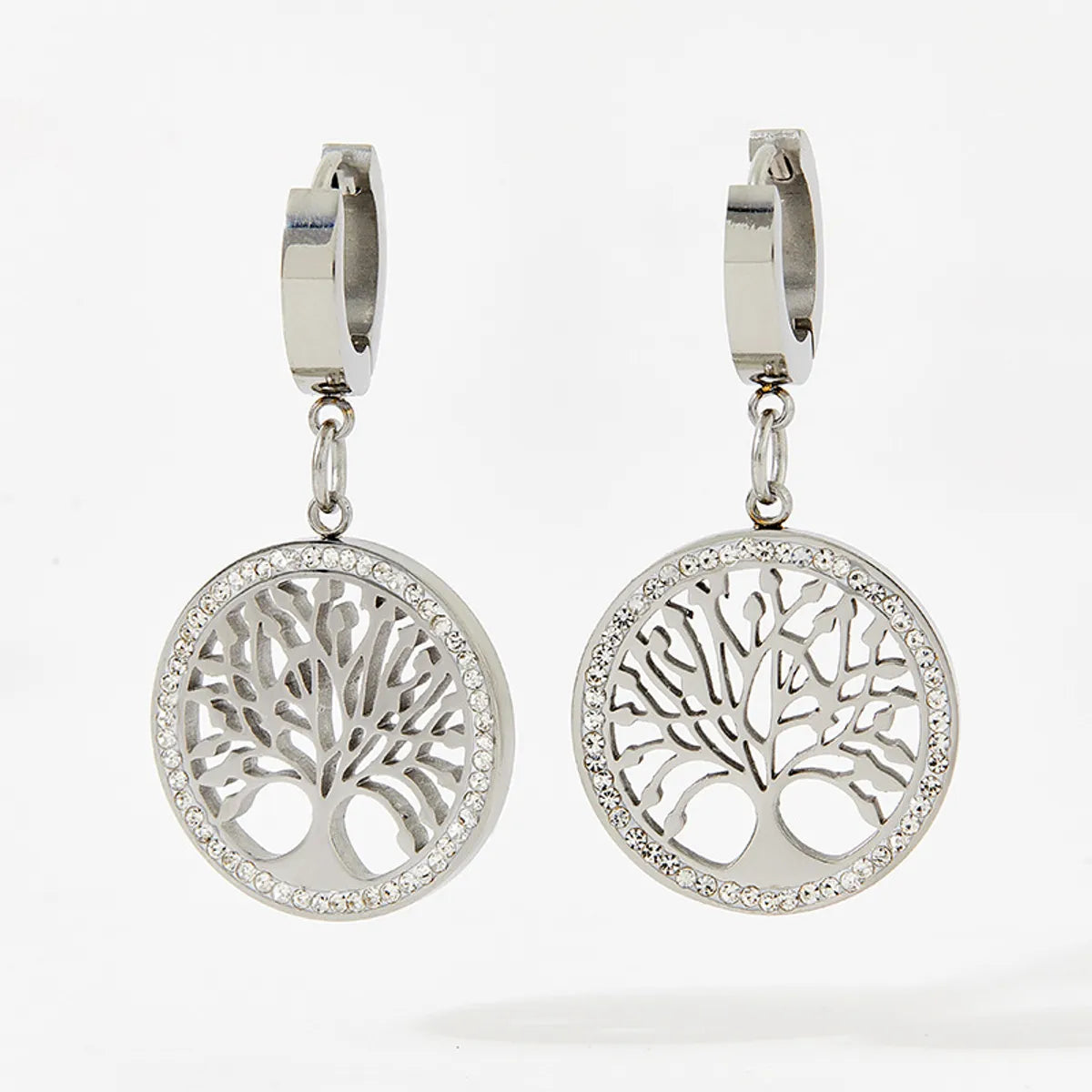 Ins Style Tree Stainless Steel Drop Earrings Plating Inlay Zircon Stainless Steel Earrings