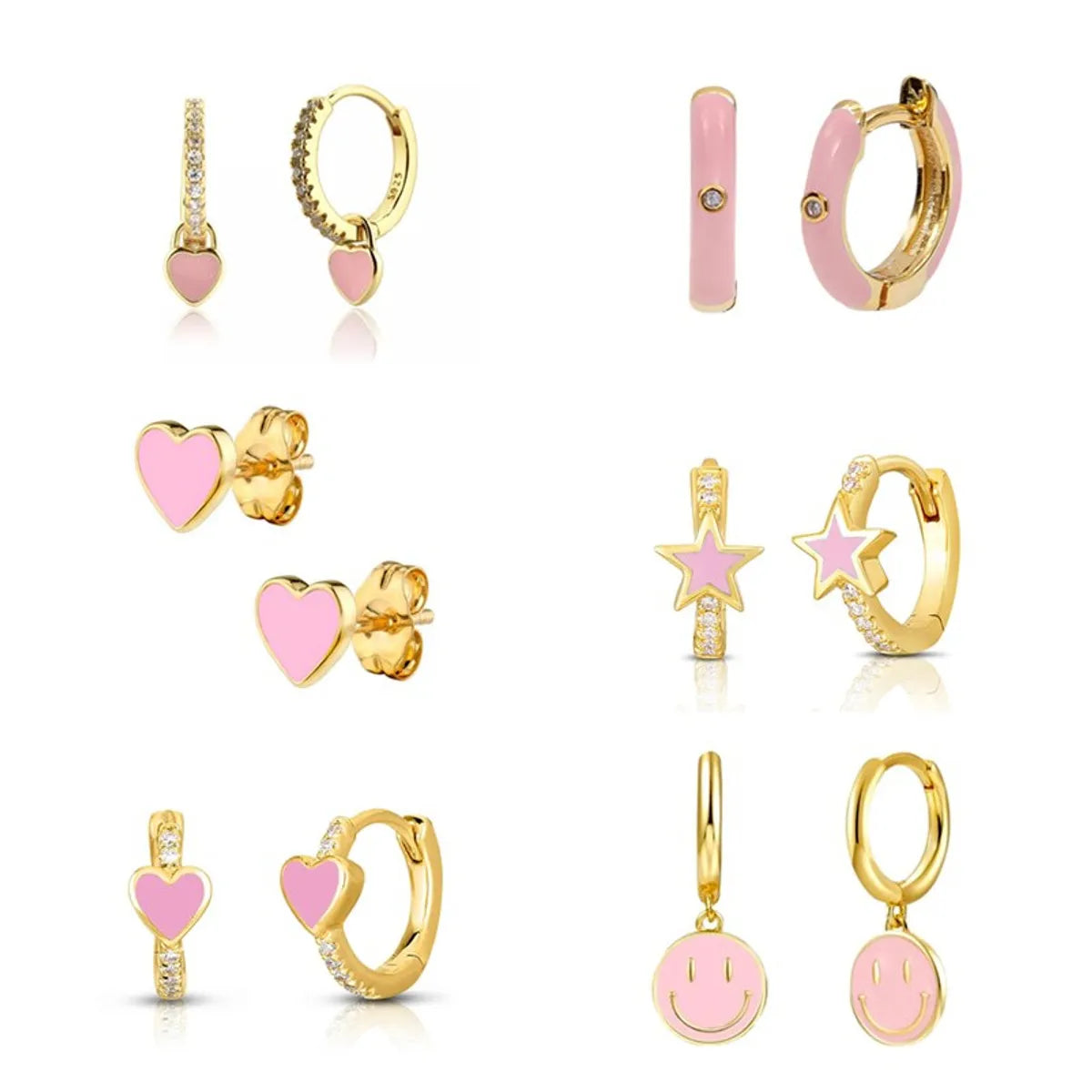 Ins Wind Pink Earrings Love Stars Dripping Oil Earrings Set