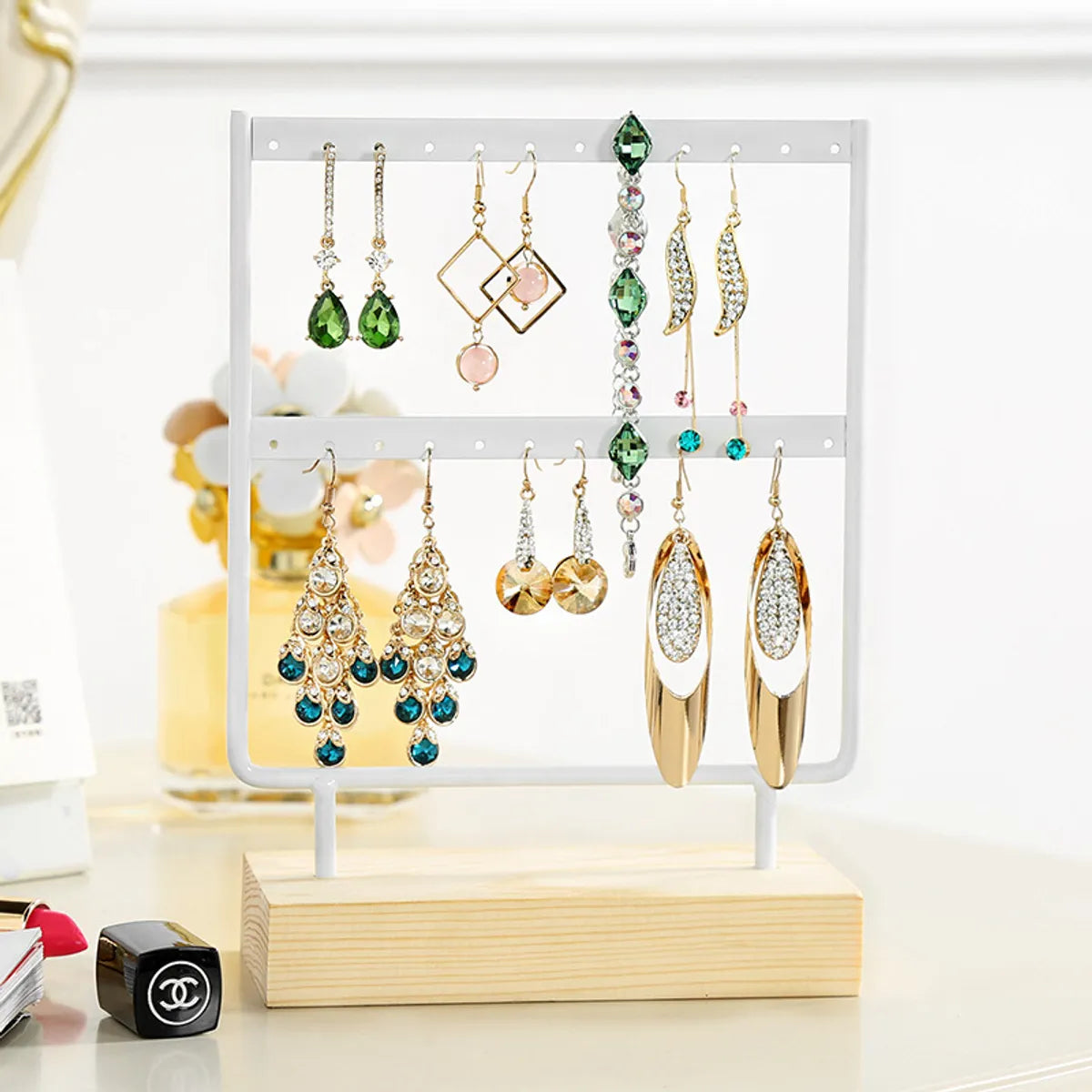 Simple Style Rectangle Solid Wood Metal Jewelry Display Jewelry Rack