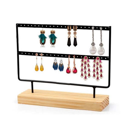 Simple Style Rectangle Solid Wood Metal Jewelry Display Jewelry Rack