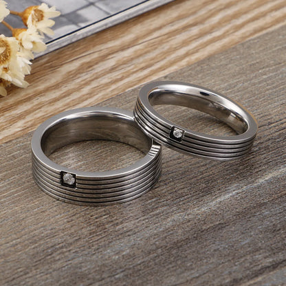 Japanese And Korean Fashion Simple Titanium Steel Ring Stainless Steel Single Diamond Striped Ring Factory Spot Valentine's Day Gift