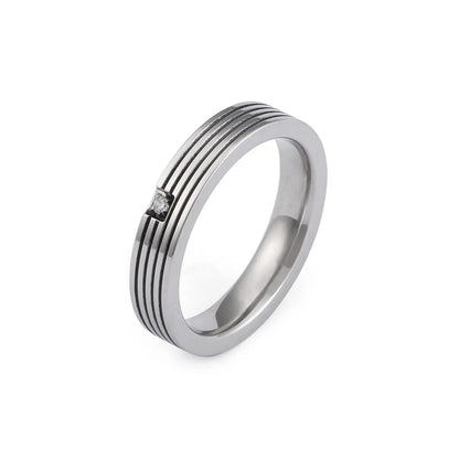 Japanese And Korean Fashion Simple Titanium Steel Ring Stainless Steel Single Diamond Striped Ring Factory Spot Valentine's Day Gift