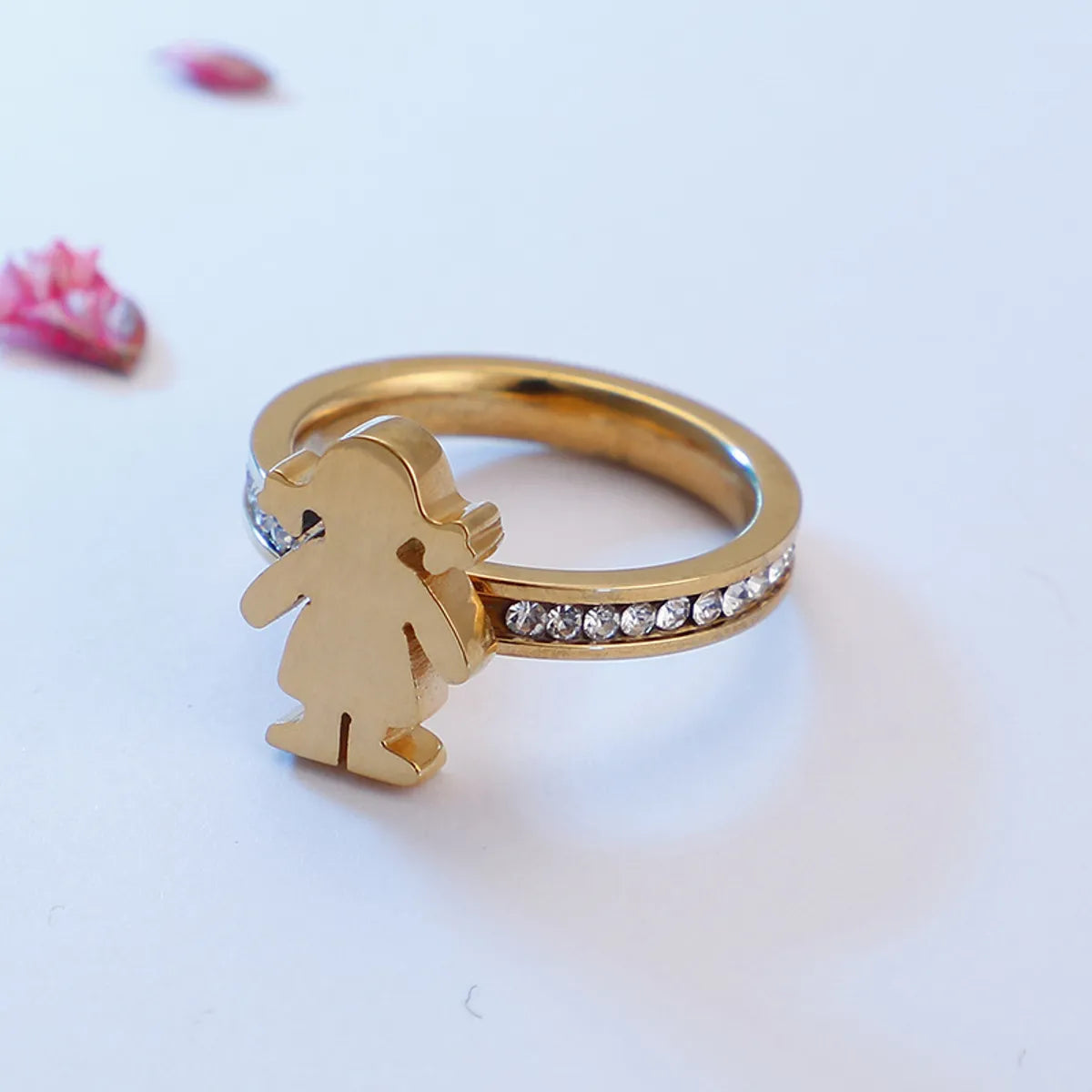 Japan And South Korea Simple Cartoon Little Girl Fashion Stainless Steel Ring Jewelry Wholesale