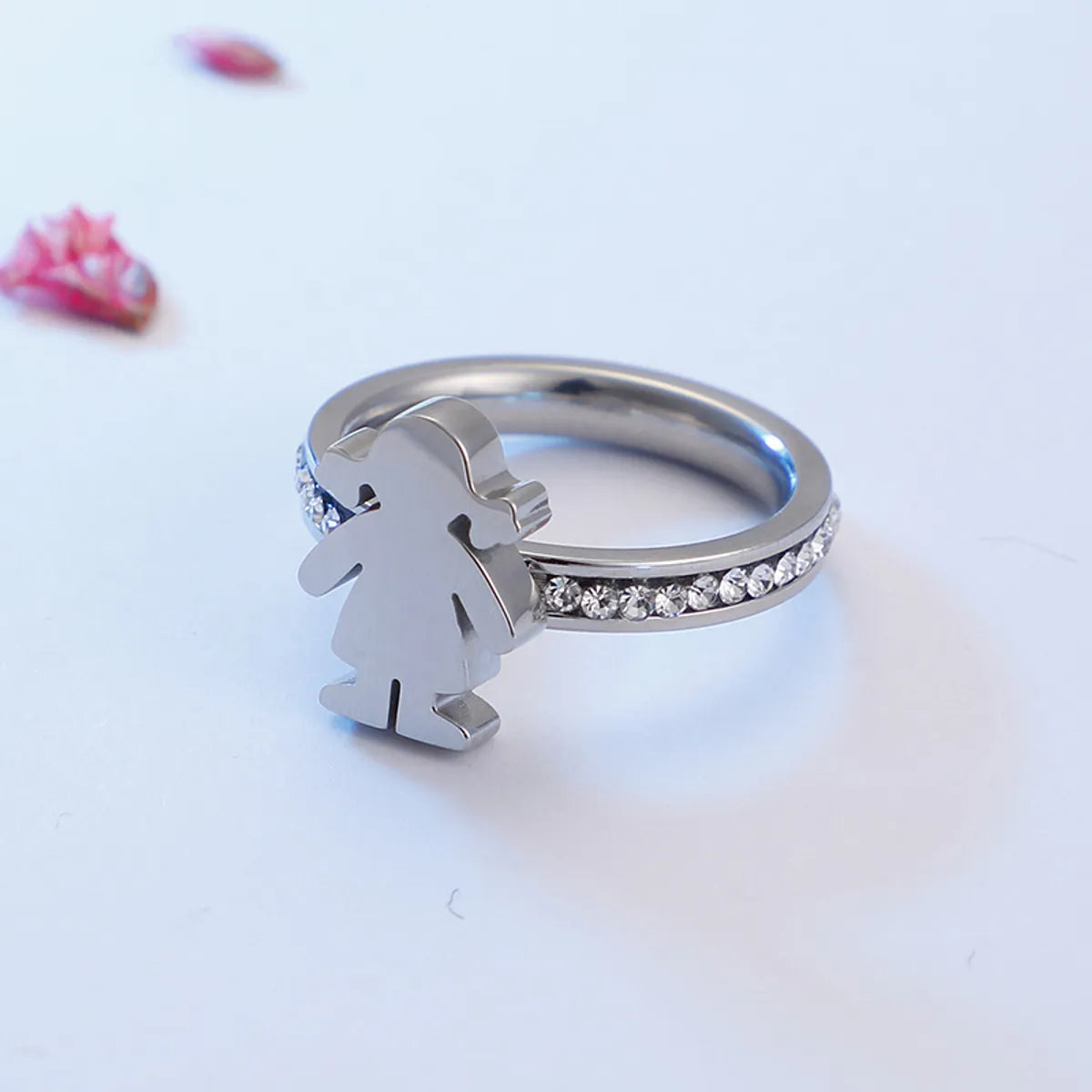 Japan And South Korea Simple Cartoon Little Girl Fashion Stainless Steel Ring Jewelry Wholesale