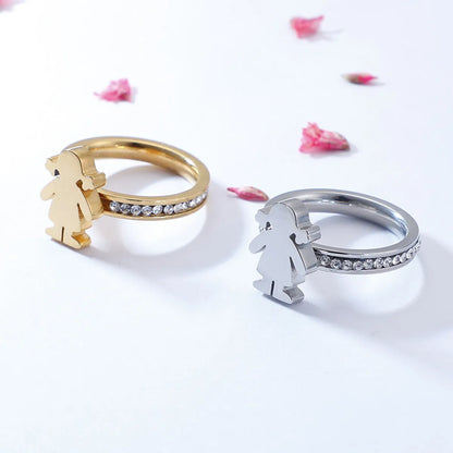 Japan And South Korea Simple Cartoon Little Girl Fashion Stainless Steel Ring Jewelry Wholesale