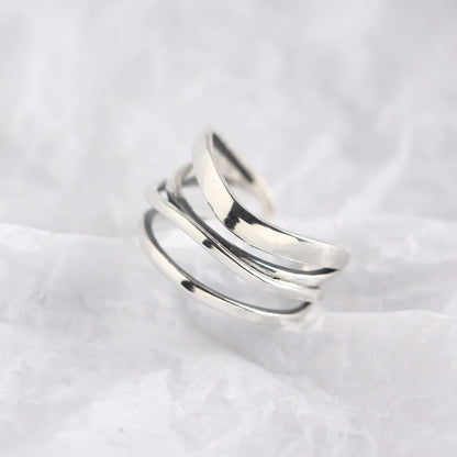 Japanese And Korean S925 Sterling Silver Handmade Jewelry Ins Wind Light Luxury Personality Irregular Line Ring