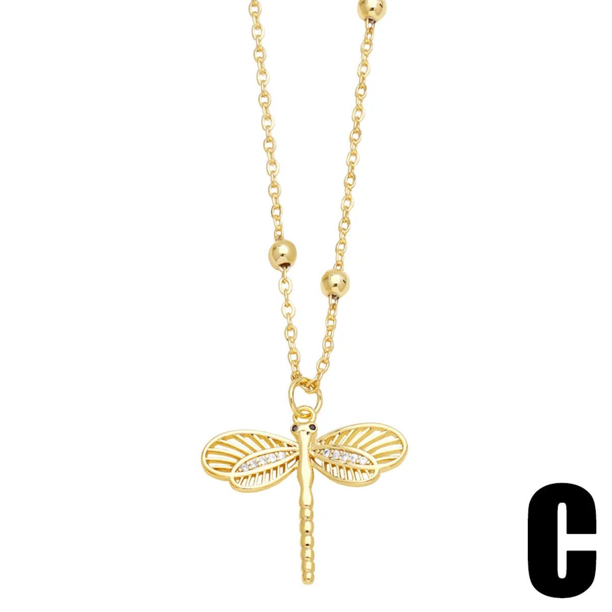 Japanese Style Dragonfly Copper Plating Inlay Zircon 18k Gold Plated Pendant Necklace