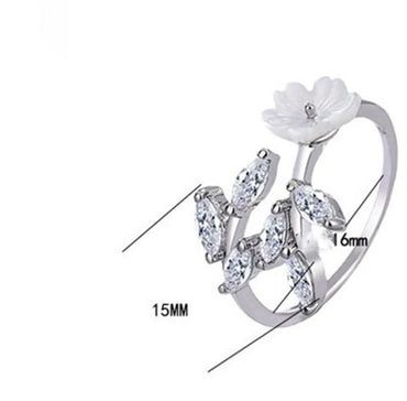 Japanese Style Flower Copper Plating Inlay Zircon White Gold Plated Rings