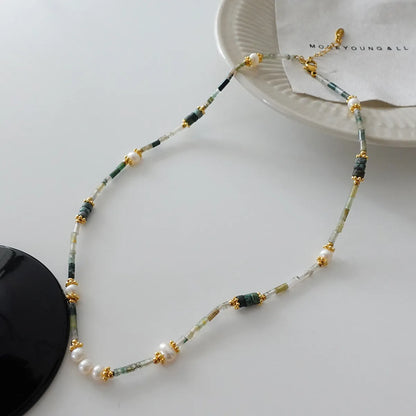 Japanese Style Geometric Natural Stone Freshwater Pearl Necklace In Bulk