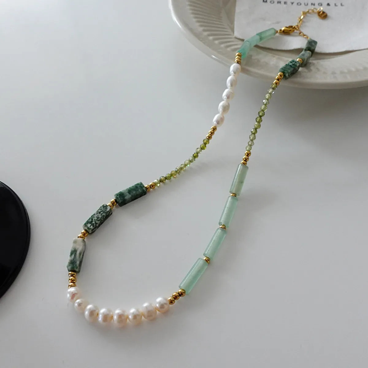 Japanese Style Geometric Natural Stone Freshwater Pearl Necklace In Bulk