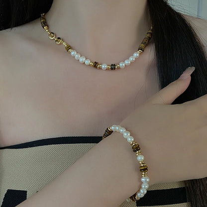 Japanese Style Geometric Natural Stone Freshwater Pearl Necklace In Bulk