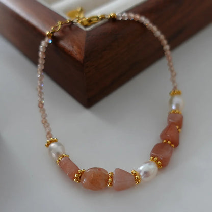 Japanese Style Geometric Natural Stone Freshwater Pearl Necklace In Bulk