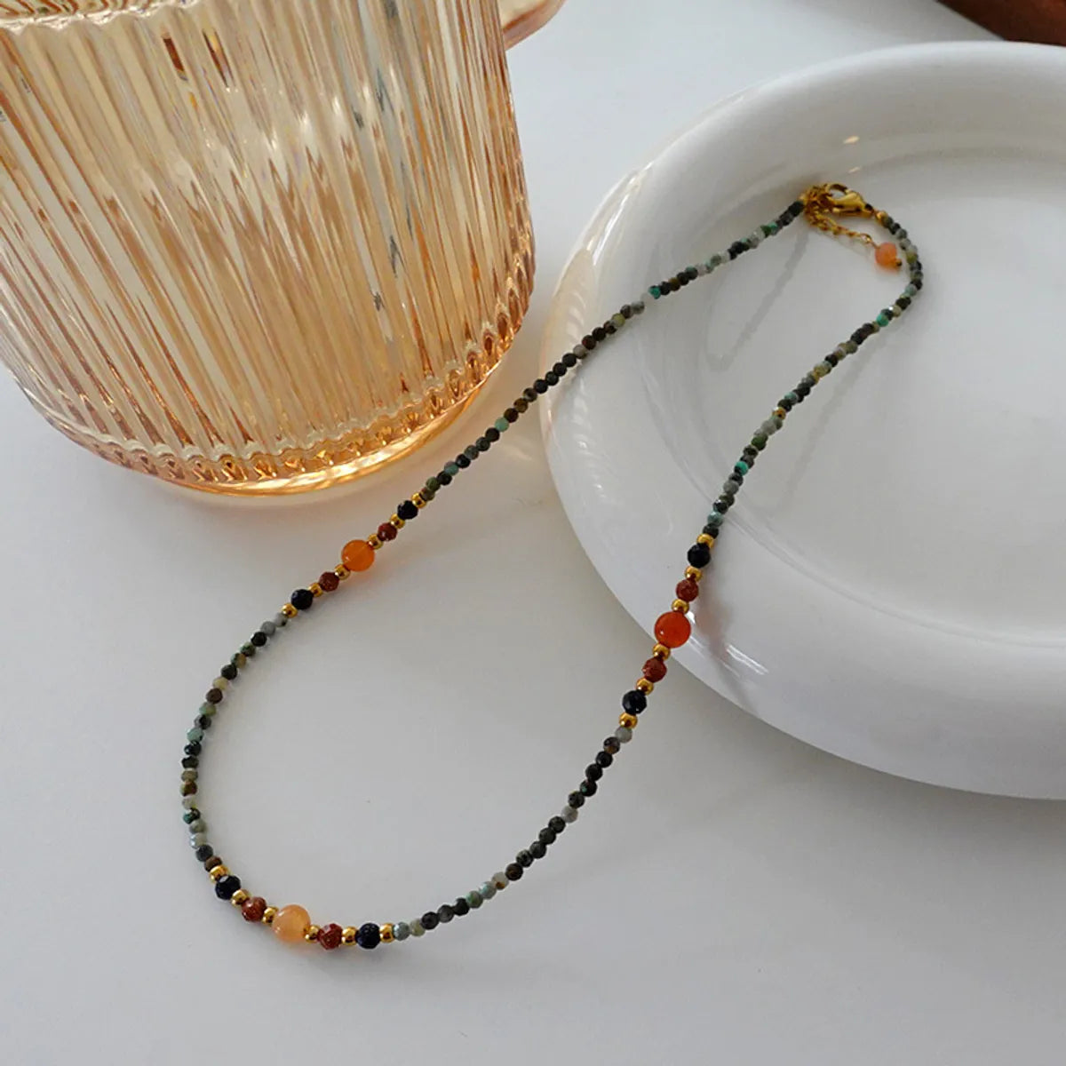 Japanese Style Geometric Natural Stone Freshwater Pearl Necklace In Bulk