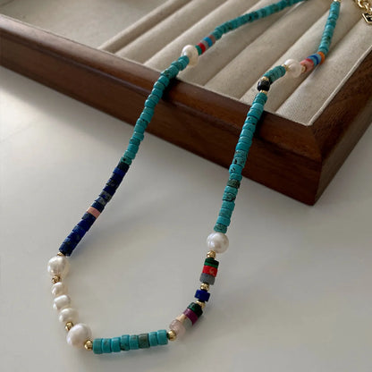 Japanese Style Geometric Natural Stone Freshwater Pearl Necklace In Bulk