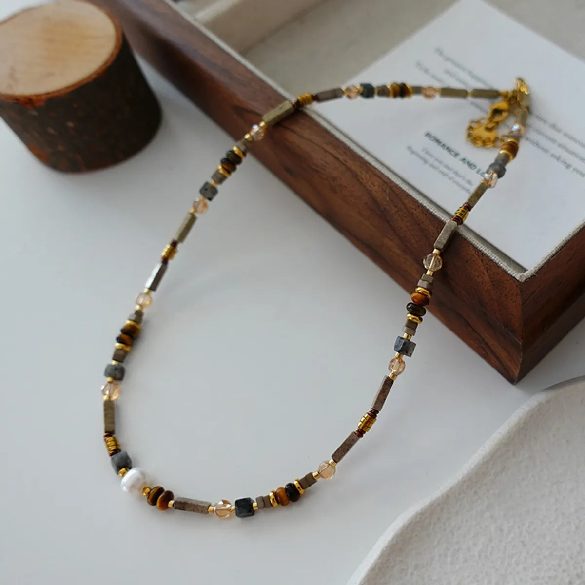 Japanese Style Geometric Natural Stone Freshwater Pearl Necklace In Bulk