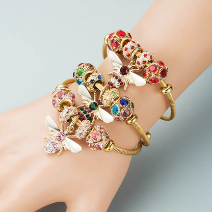 Jewelry Alloy Gold Adjustable Bee Bracelet Diamond Ball