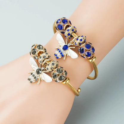 Jewelry Alloy Gold Adjustable Bee Bracelet Diamond Ball