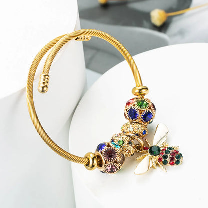 Jewelry Alloy Gold Adjustable Bee Bracelet Diamond Ball