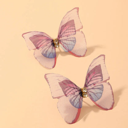 Jewelry Beautiful Three-dimensional Tulle Double Butterfly Earrings Ring Earrings Wholesale Gooddiy