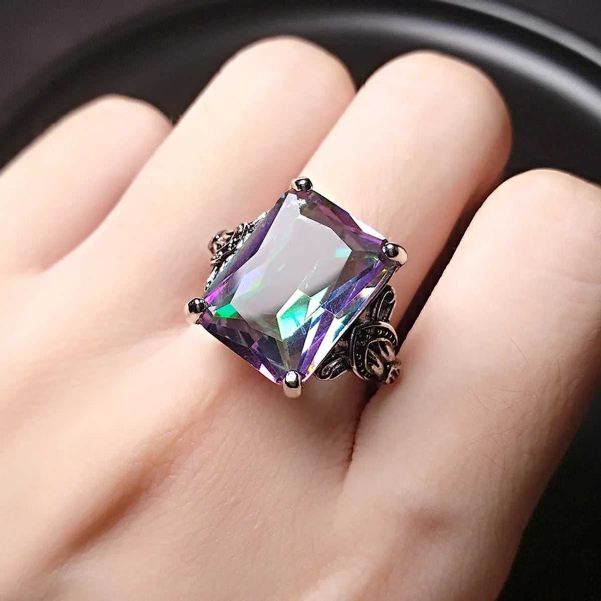 Jewelry Colorful Imitation Topaz  Rainbow Diamond Copper Ring