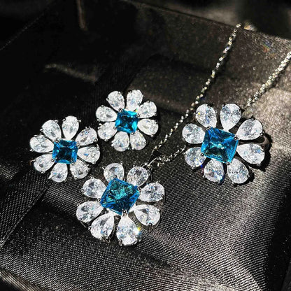 Jewelry Imitation Natural Blue Topaz Necklace Diamond Earrings Ring Pendant