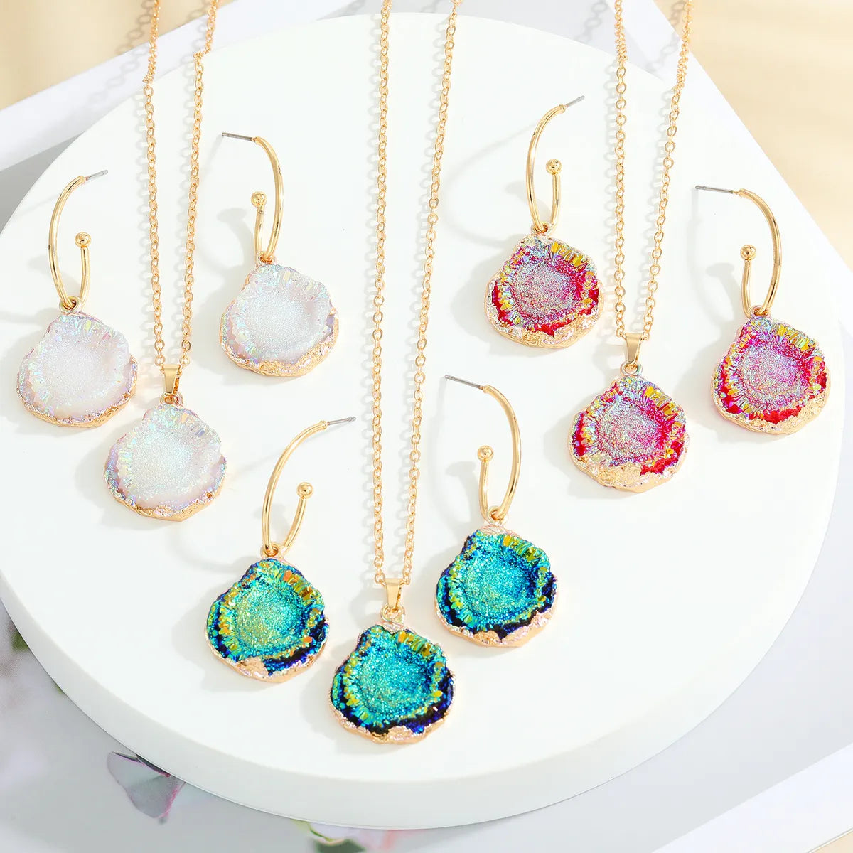 Jewelry Imitation Natural Stone Necklace Water Drop Resin Agate Piece Pendant Necklace Earring