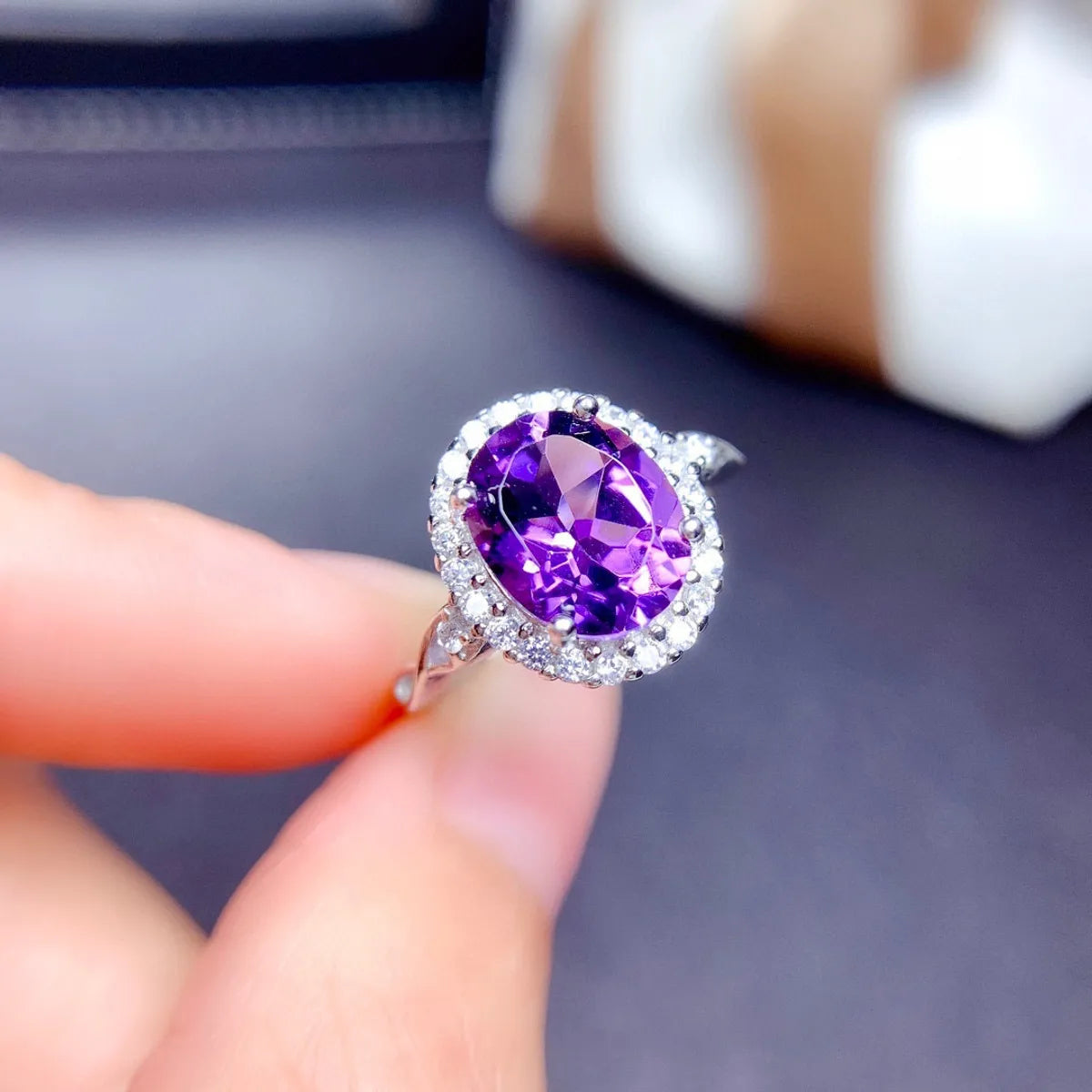 Internet Celebrity Tik Tok Live Stream Ornament Imitation Natural Colored Gems Topaz Amethyst Citrine Olivine Ring