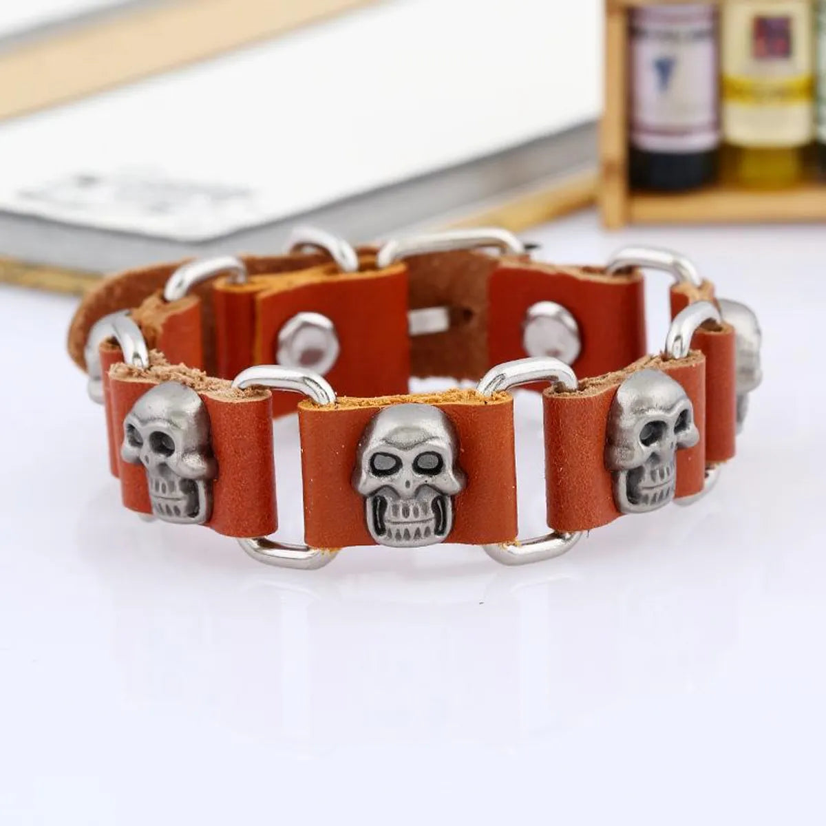 Jewelry Punk Leather Bracelet Alloy Skull Leather Cowhide Bracelet