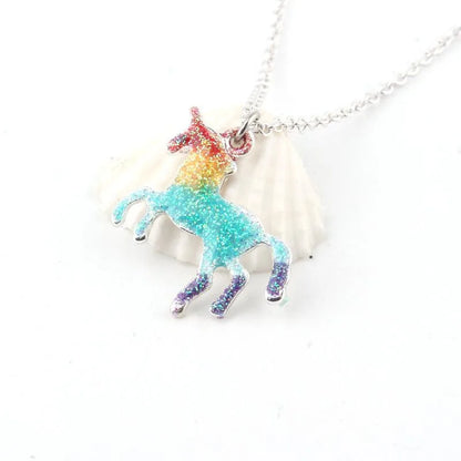 Jewelry Rainbow Unicorn Necklace Dripping Alloy Pendant Necklace Simple Necklace