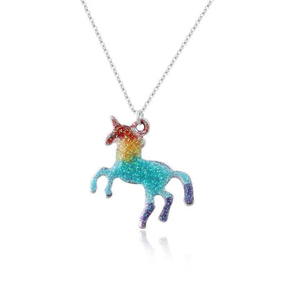 Jewelry Rainbow Unicorn Necklace Dripping Alloy Pendant Necklace Simple Necklace