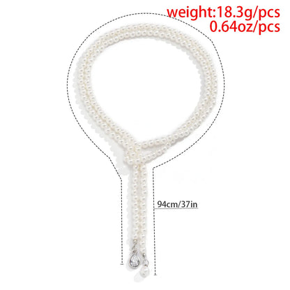 Jewelry Retro Imitation Pearl Drop Rhinestone Pendant Clavicle Beaded Woven Double Layer Necklace