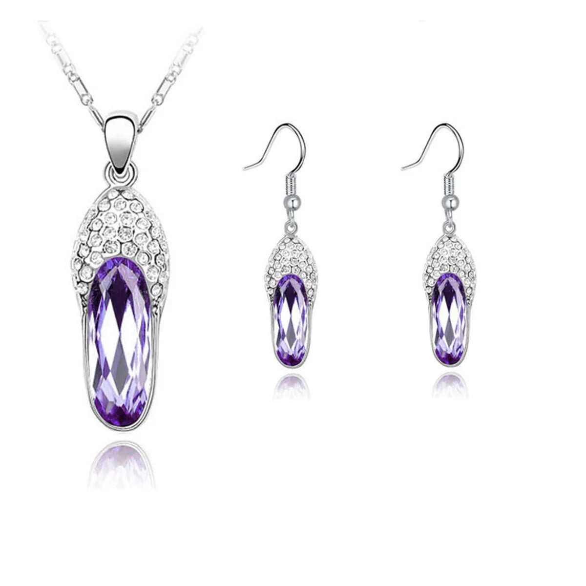 Jewelry Two-piece Small Slippers Inlaid Crystal Pendant Women's Necklace Earrings