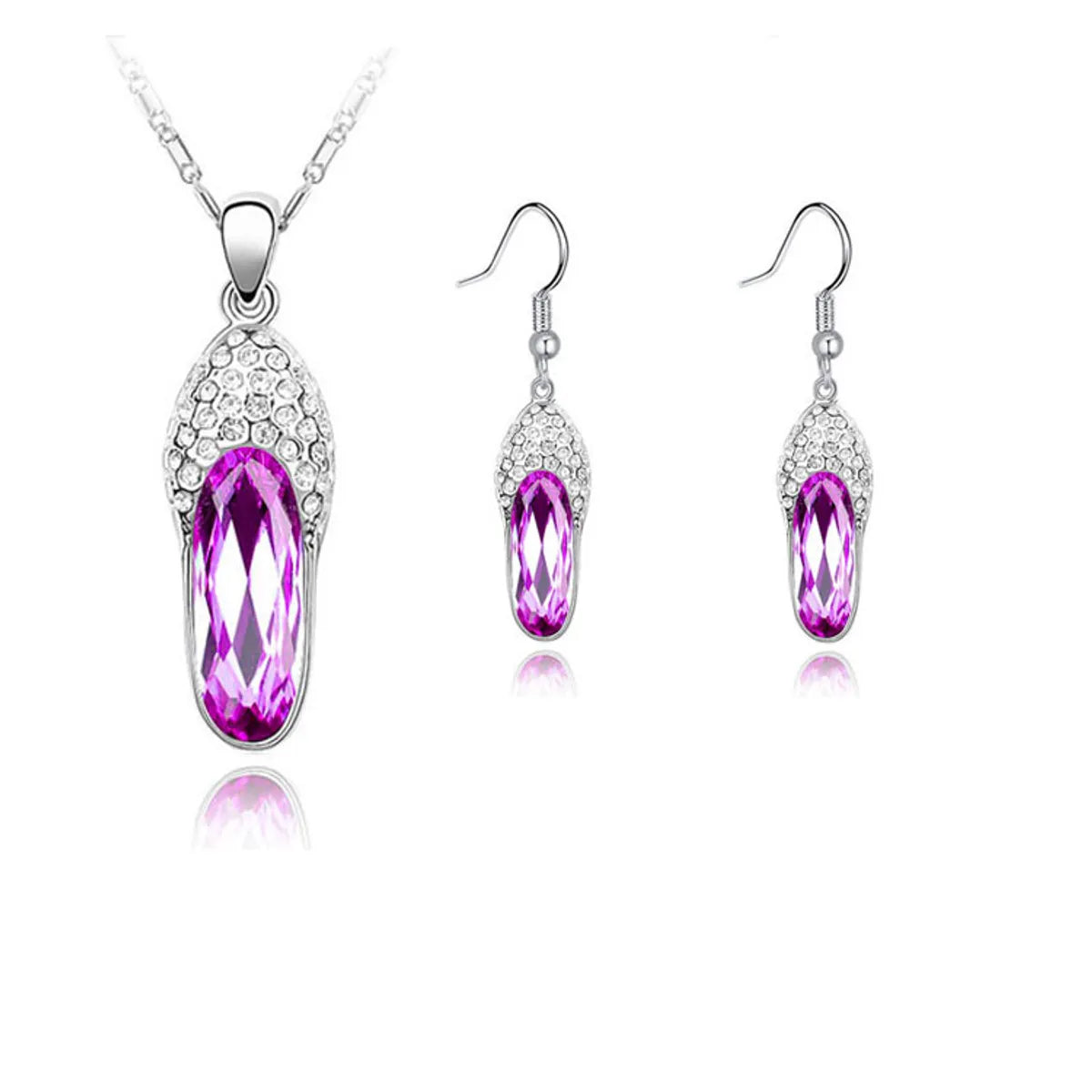 Jewelry Two-piece Small Slippers Inlaid Crystal Pendant Women's Necklace Earrings