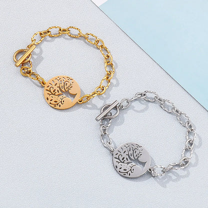 Jewelry Wholesale Popular Retro Metal Personality Stainless Steel Tree Of Life Ot Buckle Bracelet