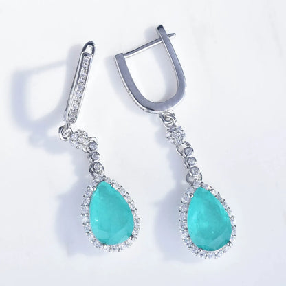 Jewelry Wholesale Simulation Natural Paraiba Set Water Drop Shape Ring Pendant Necklace Earrings