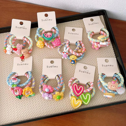 Kid'S Cartoon Style Animal Fruit Flower Cloth Resin Contrast Collar Hair Tie