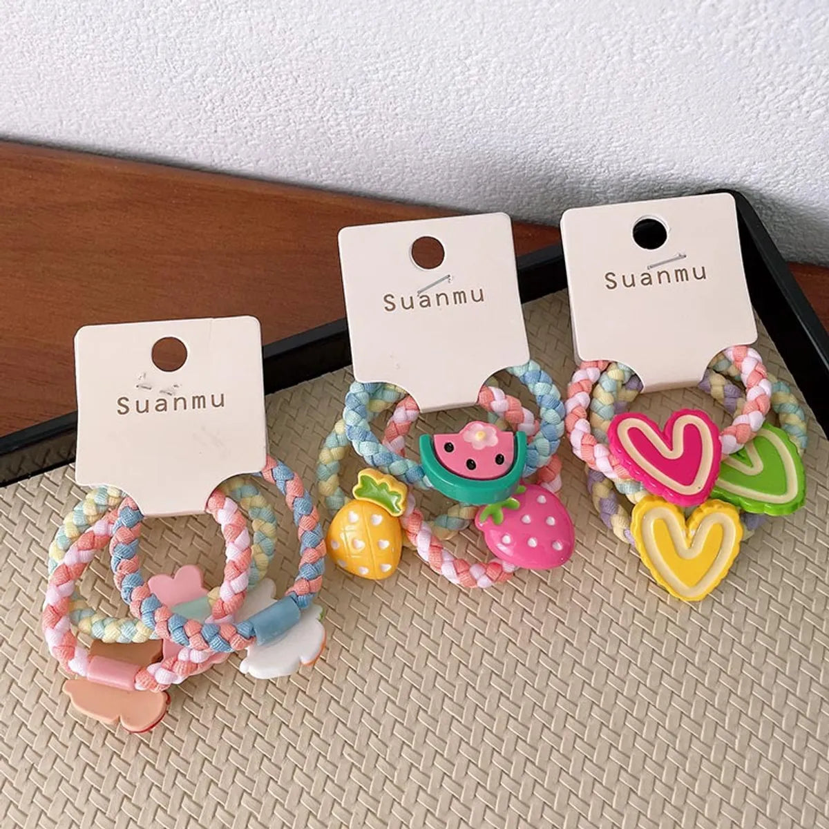 Kid'S Cartoon Style Animal Fruit Flower Cloth Resin Contrast Collar Hair Tie