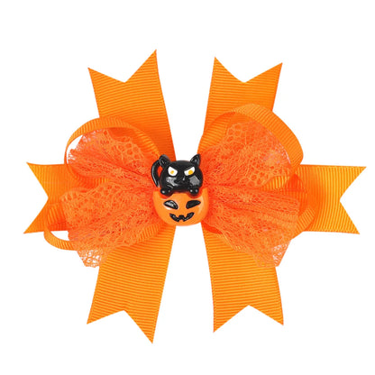 Kid'S Cute Funny Pumpkin Bow Knot Skull Alloy Hair Clip