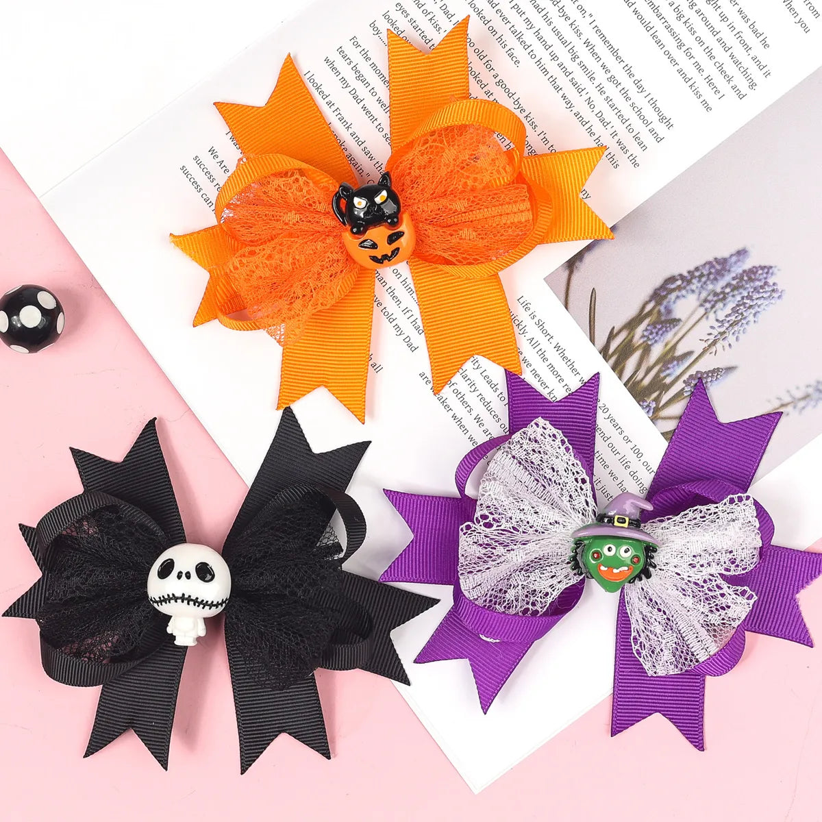 Kid'S Cute Funny Pumpkin Bow Knot Skull Alloy Hair Clip