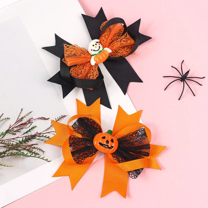 Kid'S Cute Funny Pumpkin Bow Knot Skull Alloy Hair Clip