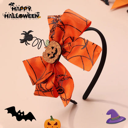 Kid'S Cute Funny Pumpkin Spider Bow Knot Alloy Cloth Handmade Hair Band