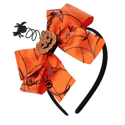 Kid'S Cute Funny Pumpkin Spider Bow Knot Alloy Cloth Handmade Hair Band