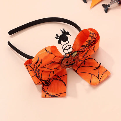 Kid'S Cute Funny Pumpkin Spider Bow Knot Alloy Cloth Handmade Hair Band