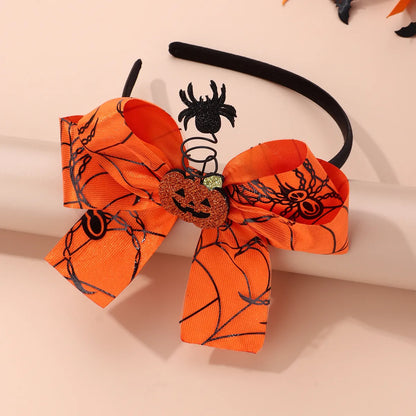 Kid'S Cute Funny Pumpkin Spider Bow Knot Alloy Cloth Handmade Hair Band