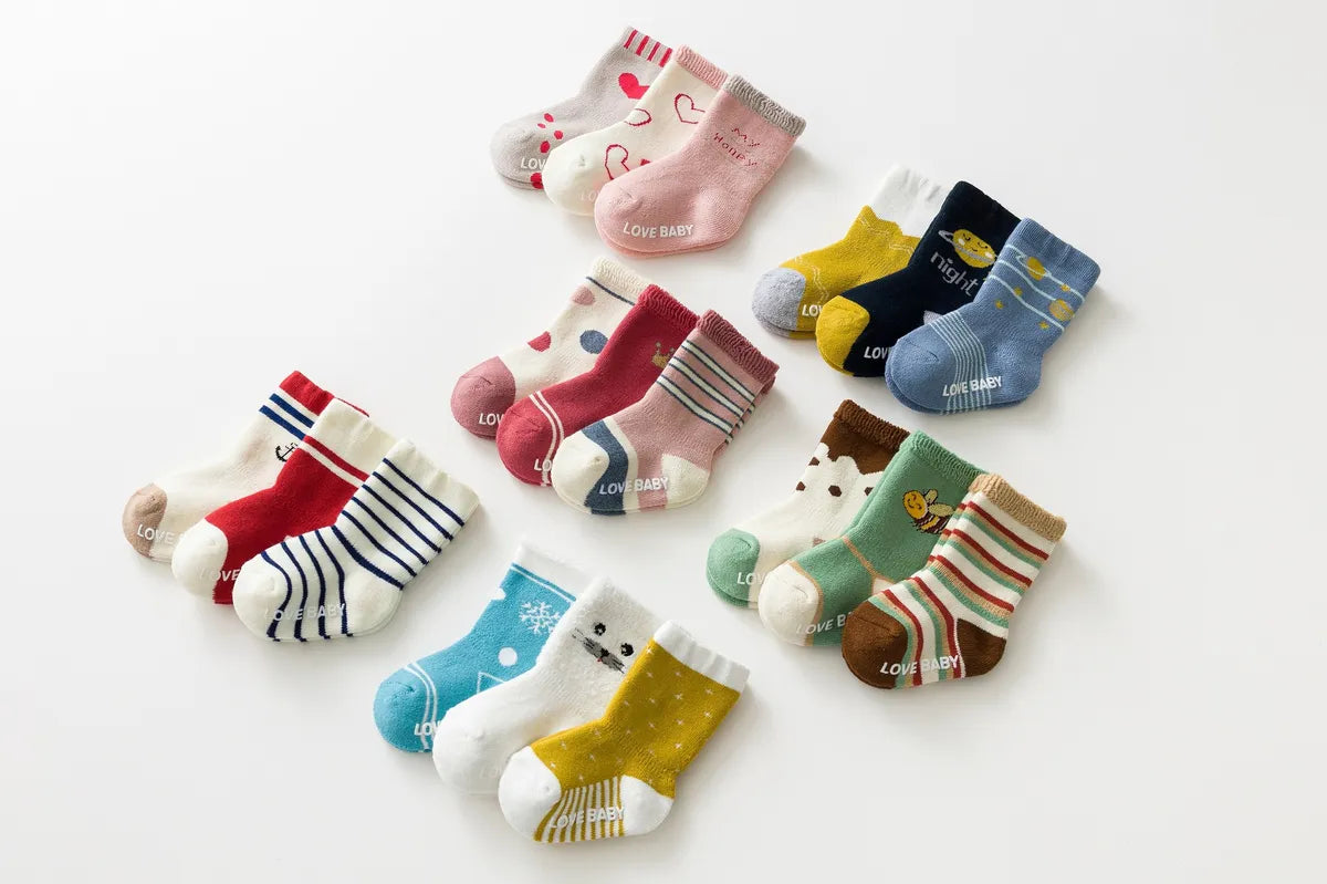 Kid'S Cute Round Dots Stripe Solid Color Cotton Handmade Crew Socks 2 Pieces