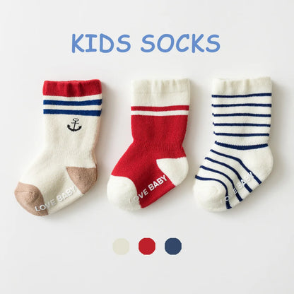 Kid'S Cute Round Dots Stripe Solid Color Cotton Handmade Crew Socks 2 Pieces