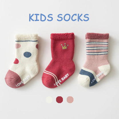 Kid'S Cute Round Dots Stripe Solid Color Cotton Handmade Crew Socks 2 Pieces